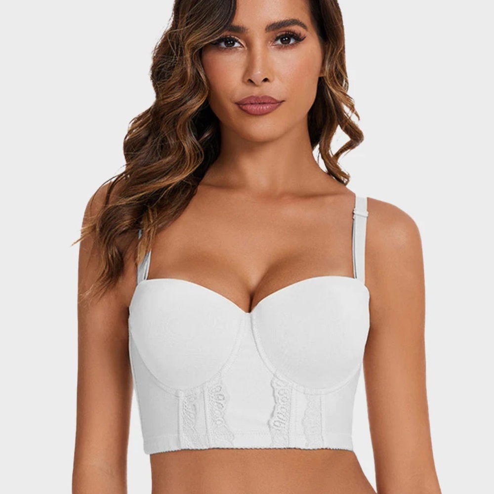 White Structured Longline Bra with Sweetheart Neckline